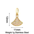 Gold stainless steel fan pendant paved with clear zircon stones 12x11mm jewelry accessory - Gold Skirt