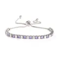 Elegante bracciale tennis regolabile con zirconi bianchi e viola in acciaio inox. - Colore Acciaio Pietra Viola e Bianca
