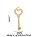Stainless steel heart key pendant with full cubic zirconia stones, size 25x10mm, 1g weight. - Hollow Heart Key / Gold
