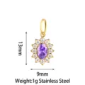 Stainless Steel Purple Stone Sun Flower Pendant DIY Jewelry Accessory 13x9mm Gold - Sunflower Style B Purple Zircon Gold