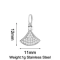 Stainless steel cubic zircon fan shaped pendant necklace DIY jewelry accessory 12x11mm - Silver Skirt