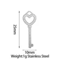 Stainless steel zircon heart key pendant charm DIY jewelry accessory for necklace earrings 1pc - Hollow Heart Key / Steel