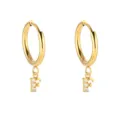 Pendientes de aro de acero inoxidable dorado con colgante de letra F con diamantes. - Letra F / Dorado