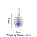 Stainless steel purple stone sunburst pendant DIY jewelry accessory 13x9mm lightweight - Sunflower Style B Purple Zircon Silver
