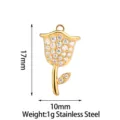 Stainless steel full zircon tulip flower pendant charm for DIY necklace earrings. - Tulip / Gold