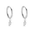 Pendientes de aro con letra F en plata y circonitas brillantes colgante inicial chic - Letra F / Color acero