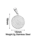Stainless Steel Round Pavé Zircon Pendant DIY Necklace Bracelet Accessory 16x14mm 2g - Striped Disc Silver