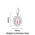 Stainless steel pink crystal sunflower pendant charm for DIY jewelry making and accessories. - Sunflower Style B Pink Zircon Silver