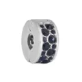 Silver Pandora Style Clip Spacer Bead with Dark Blue Stones for DIY Bracelet Jewelry Accessory - Steel Color Round Black Rhinestone