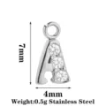 Ciondolo con lettera A in acciaio inossidabile con zirconi scintillanti per collane e bracciali. - Lettera A / Argento