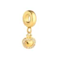 Gold apple charm dangle bead for bracelet, stainless steel with clear cubic zirconia. - Apple / Gold