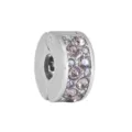 Silver-tone metal clip stopper charm inlaid with sparkling purple pavé crystals for DIY. - Steel Color Round Champagne Rhinestone