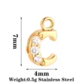 Ciondolo lettera C in acciaio inossidabile con zirconi, misura 7x4mm per gioielli fai da te. - Lettera C / Oro