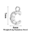 Ciondolo Lettera C in Acciaio Inossidabile Zircone DIY Accessori Gioielli 7x4mm 0,5g - Lettera C / Argento