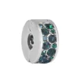 Silver stainless steel clip spacer bead with green blue crystals for DIY charm bracelets. - Steel Color Round Green Rhinestone