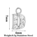 Ciondolo Lettera D in Acciaio Inossidabile con Zircone DIY Accessorio Gioiello 7x4mm Peso 0,5g - Lettera D / Argento