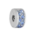 Silver tone metal charm spacer bead featuring blue cubic zirconia stones for bracelet - Steel Color Round Blue Rhinestone