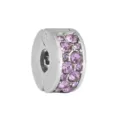 Silver tone charm bead with pink crystals, compatible with European style charm bracelets. - Steel Color Round Pink Rhinestone