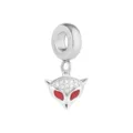 Edelstahl Fuchs Anhänger mit funkelnden Zirkonia und roten Augen für DIY Armbänder. - Kleiner Fuchs Modell A / Stahlfarben