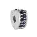 Silver tone charm bead with dark blue rhinestones for DIY snake chain bracelet jewelry. - Steel Color Heart Black Zirconia