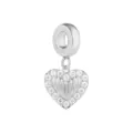 Silberfarbenes Herz-Anhänger-Charm mit Zirkonia-Pavé und Edelstahl-Öse für Armbänder. - Herz / Stahlfarben