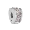 Silver plated charm bead with pink crystals for DIY bracelet jewelry making and styling. - Steel Color Heart Champagne Rhinestone