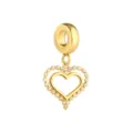 Verschmolzenes Doppelherz Charm Anhänger in Gold mit funkelnden Zirkonia Steinen DIY Armband. - Hohles Herz / Gold