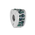 Heart shape silver tone metal charm bead with sparkling green stone pavé for DIY bracelet. - Steel Color Heart Green Zirconia