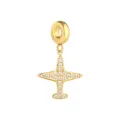 Goldener Flugzeug Charm Anhänger mit glitzernden Zirkonia Steinen für DIY Armbänder Schmuck. - Flugzeug / Gold
