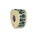 Gold-tone heart shaped spacer charm with green pavé crystal stones for DIY charm bracelets - Gold Color Heart Green Zirconia
