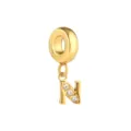 Colgante con abalorio de letra N dorada con circonitas cúbicas brillantes para pulseras. - Letra N / Dorado