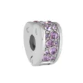 Silver heart shaped charm bead with sparkling pink rhinestones for DIY bracelet styling. - Steel Color Heart Pink Zirconia