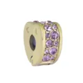 Gold-toned heart clip charm with purple crystals for DIY Pandora style bracelets. - Gold Heart Pink Zirconia