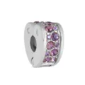 Silver heart shaped charm bead with purple crystals for DIY charm bracelets and jewelry making. - Steel Color Heart Purple Rhinestone