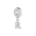 Colgante con letra R de plata con piedras de circonita para pulseras de cadena de serpiente. - Letra R / Color acero
