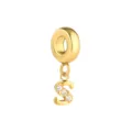 Colgante con letra S de acero inoxidable bañado en oro decorado con circonitas brillantes. - Letra S / Dorado
