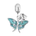 Silberner blauer Emaillierter Schmetterling Anhänger mit glitzernden Kristallen für Armbänder. - Schmetterling / Stahlfarben