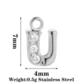 Ciondolo Lettera U Zirconia Acciaio Inossidabile DIY Charm Variante Argento Gioiello - Lettera U / Argento