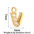 Bellissimo ciondolo con lettera V in acciaio inossidabile dorato e zirconi 7x4mm - Lettera V / Oro