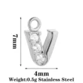Ciondolo Lettera V in Acciaio Inossidabile Zircone Charm Iniziale Gioiello Fai Da Te 7x4mm - Lettera V / Argento