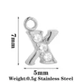 Ciondolo lettera X in acciaio inossidabile con zircone, misura 7x5mm per creazione di gioielli. - Lettera X / Argento