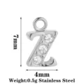 Ciondolo lettera Z in acciaio inossidabile con zirconia cubica, misura 7x4mm, gioiello DIY. - Lettera Z / Argento