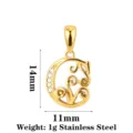 Goldener Edelstahl Buchstaben Anhänger mit Zirkonia Initialen Charm 14x11mm - Buchstabe C / Gold