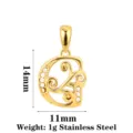 Edelstahl Buchstabe Anhänger mit glänzenden Zirkon Steinen, DIY Schmuck Zubehör 14x11mm. - Buchstabe G / Gold