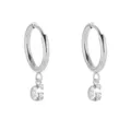Pendientes de aro de acero inoxidable plateado con colgante de letra G de cristal brillante. - Letra G / Color acero