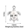 Stainless steel zircon turtle pendant DIY necklace accessory charm 14x12mm stylish charm - Turtle - Transparent Rhinestone / Steel