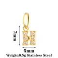 Gold stainless steel letter H charm pendant with white zircon crystals, 7x5mm size variant. - Letter H / Gold