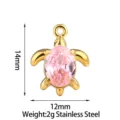 Gold stainless steel pink zircon turtle pendant DIY jewelry charm necklace accessory - Turtle - Pink Rhinestone / Gold
