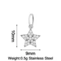 Stainless steel star pendant with white zircon stones, 10x9mm DIY jewelry accessory. - Silver Full Zirconia Star