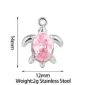 Stainless steel pink cubic zirconia turtle pendant for DIY jewelry making accessories. - Turtle - Pink Rhinestone / Steel